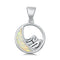 925 Sterling Silver Moon & Mountains Pendant With Created Opal Inlay