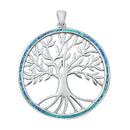 925 Sterling Silver Tree of Life Pendant With Created Opal Inlay - Extra Large
