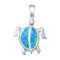 925 Sterling Silver Honu Hawaiian Sea Turtle Pendant With Created Opal Inlay