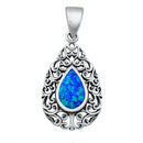 925 Sterling Silver Filigree Pendant With Created Opal Inlay