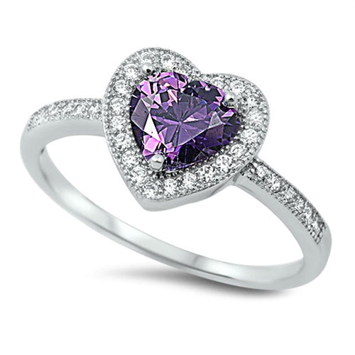 925 Sterling Silver Heart Ring With CZs and Opal