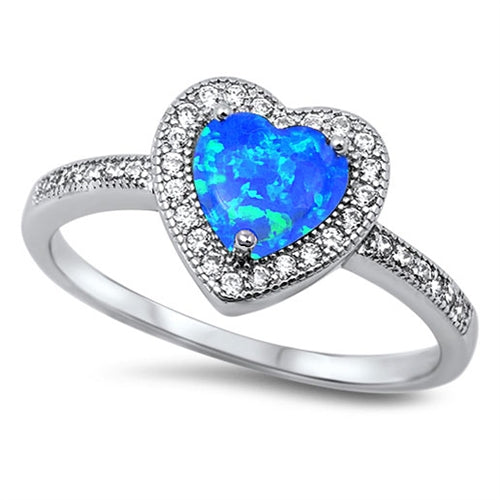 925 Sterling Silver Heart Ring With CZs and Opal