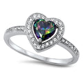 925 Sterling Silver Heart Ring With CZs and Opal