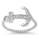 925 Sterling Silver Anchor Ring With CZs.