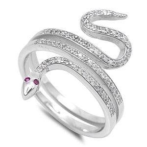 925 Sterling Silver Snake Ring With CZs