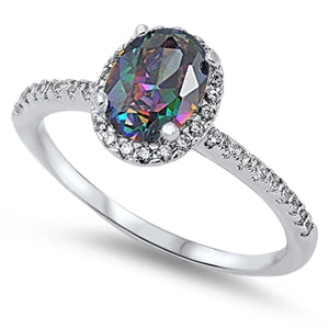 925 Sterling Silver Ring With Oval Cut Opal or CZ