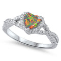 925 Sterling Silver Opal Heart Ring With CZs