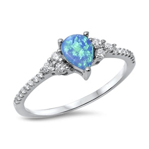 925 Sterling Silver Ring With Darker Blue Opal & CZ