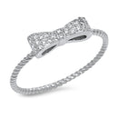 925 Sterling Silver Small Ribbon Ring With CZ