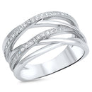 925 Sterling Silver 10mm Cross Over Pattern Ring With Clear CZ