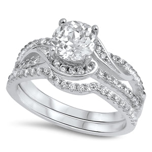 925 Sterling Silver Engagement Ring Set - Oval Shape