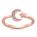 925 Sterling Silver Moon & Star Ring With Clear CZ or Nano Turquoise