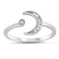 925 Sterling Silver Moon & Star Ring With Clear CZ or Opal