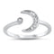 925 Sterling Silver Moon & Star Ring With Clear CZ - 9mm