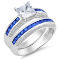 925 Sterling Silver Engagement Ring Set - Princess Solitaire