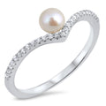 925 Sterling Silver V Ring With Pearl