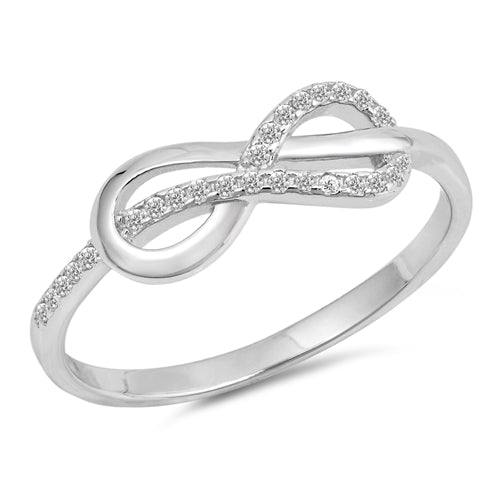 925 Sterling Silver Infinity &  Wavy Abstract Infinity Ring With Clear CZ