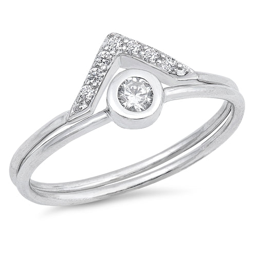925 Sterling Silver Solitaire V Set Ring Set With CZ