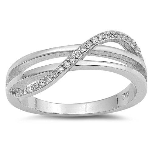 925 Sterling Silver Infinity &  Wavy Abstract Infinity Ring With Clear CZ