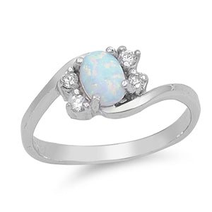 925 Sterling Silver Opal Ring With CZs.