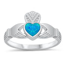 925 Sterling Silver Irish Claddagh Ring  With Opal Inlay