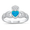 925 Sterling Silver Irish Claddagh Ring  With Opal Inlay