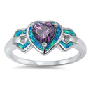 925 Sterling Silver Amethyst Heart Ring With Opal Inlay
