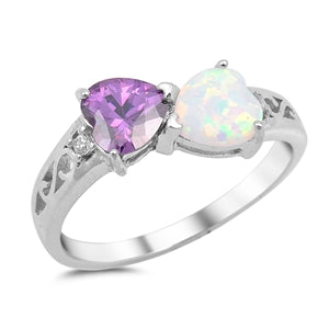 925 Sterling Silver Heart-to-Heart Ring With Opal & CZ