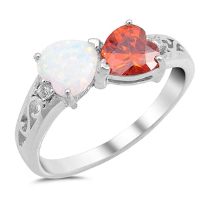 925 Sterling Silver Heart-to-Heart Ring With Opal & CZ