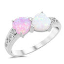 925 Sterling Silver Heart-to-Heart Ring With Opal & CZ