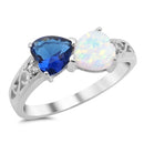 925 Sterling Silver Heart-to-Heart Ring With Opal & CZ