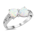 925 Sterling Silver Heart-to-Heart Ring With Opal & CZ