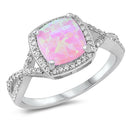 925 Sterling Silver Princess Cut Ring With Opal & CZs