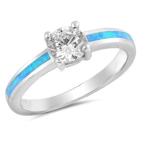 925 Sterling Silver Ring With CZ and Opal Inlay