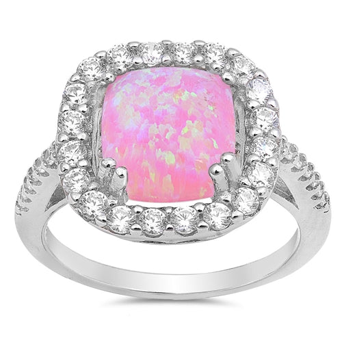 925 Sterling Silver Princess Cut Opal Ring With CZs