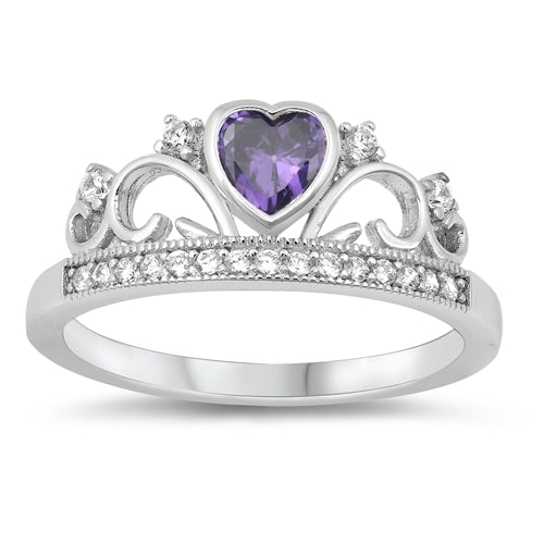 925 Sterling Silver Crown Ring With CZ Heart