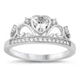 925 Sterling Silver Crown Ring With CZ Heart