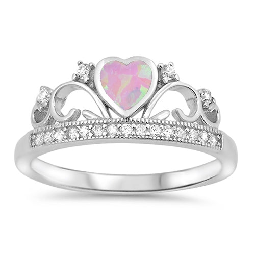 925 Sterling Silver Crown Ring With Opal Heart