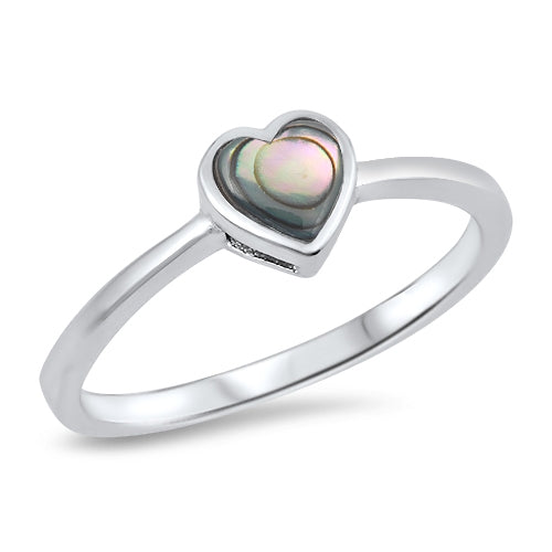 925 Sterling Silver Heart Ring With Onyx, Abalone, or Opal