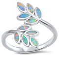925 Sterling Silver Branch Of Leaves Ring With Opal Inlay
