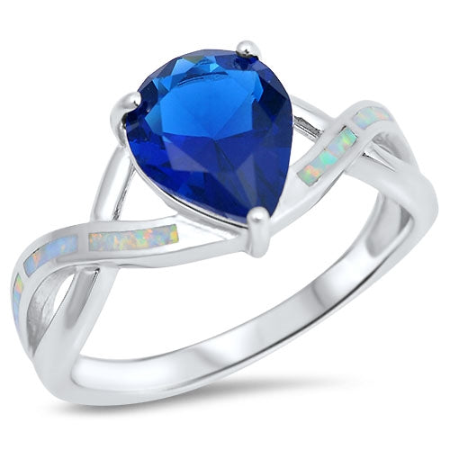 925 Sterling Silver Opal Infinity Ring With Water Drop Created Sapphire