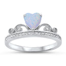 925 Sterling Silver Princess Crown Ring With Opal Heart