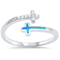 925 Sterling Silver Wrap Around Cross Ring  Wiith Opal & CZs
