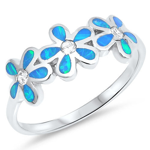 925 Sterling Silver Plumeria Ring With Created Opal Inlay