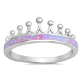 925 Sterling Silver Crown Ring With Opal Inlay - White, Pink or Blue.