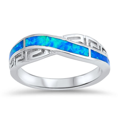 925 Sterling Silver Opal Ring With Greek Key