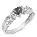925 Sterling Silver Opal or CZ Heart Ring With Filigree Scrolled Design