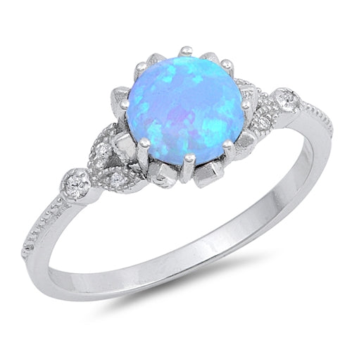 925 Sterling Silver Round Opal Ring