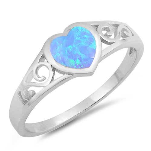 925 Sterling Silver Opal Heart Ring With Filigree Design