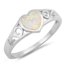 925 Sterling Silver Opal Heart Ring With Filigree Design